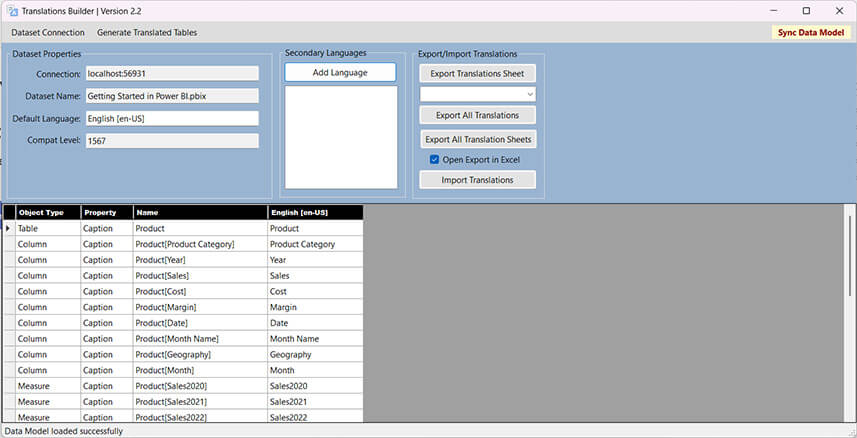Traduire les métadonnées de rapports Power BI avec Translations Builder